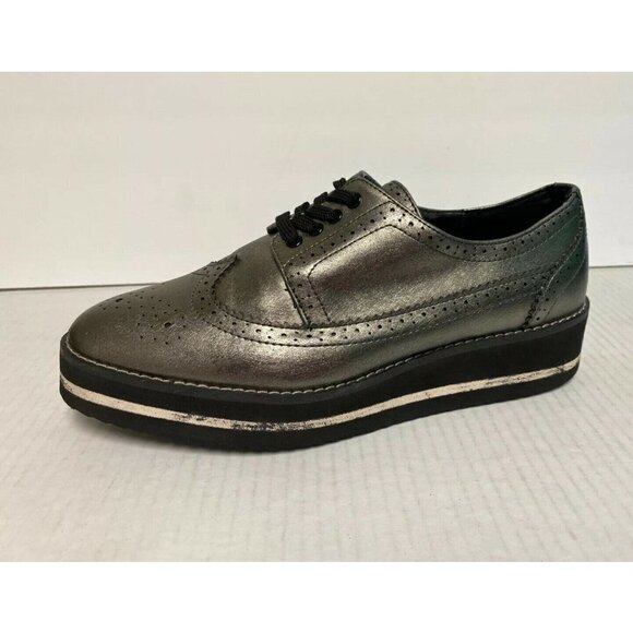 Zara Silver Metallic Platform Oxfords Women's Size 8 Statement Shoe - Picture 2 of 9